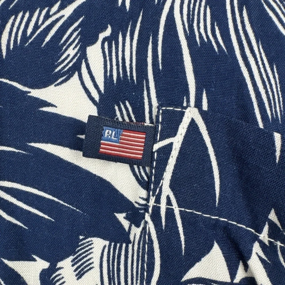 Polo Jeans Co Ralph Lauren Shirt Mens 2XL Blue Hibiscus Floral Rayon Hawaiian